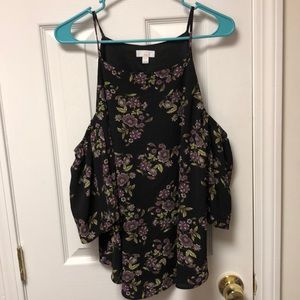 Floral Pattered Cold Shoulder Top